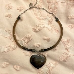 Carved horn heart choker necklace